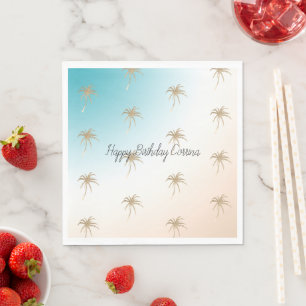 Serviette En Papier Aqua Peach Gold Palm Tree Tropical