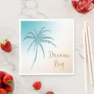 Serviette En Papier Aqua Peach White Palm Tree Gold Dream