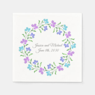 Serviette En Papier Aqua, Périwinkel, Aquarelle violette, Courbe Flora