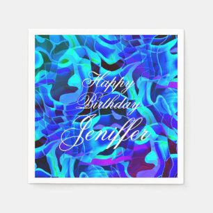 Serviette En Papier Aqua Royal Bleu Asymétrique Motif contemporain