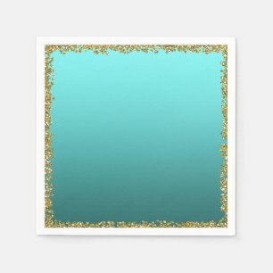 Serviette En Papier Aqua Sarcelle Doré Pailleté Glamour Scintille Fête