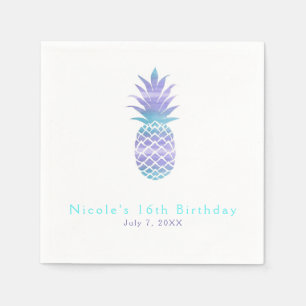 Serviette En Papier Aqua Sarcelle & Violet Ananas Tropical Chic Soirée