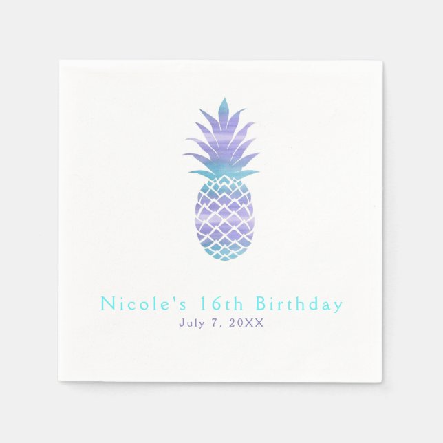 Serviette En Papier Aqua Sarcelle & Violet Ananas Tropical Chic Soirée (Devant)