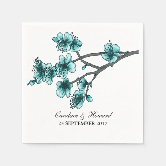 Serviette En Papier Aqua Simple Cerise Fleurs Papier (Devant)