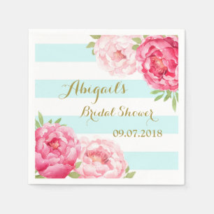 Serviette En Papier Aqua Stripes Fête des mariées d'aquarelle rose ser