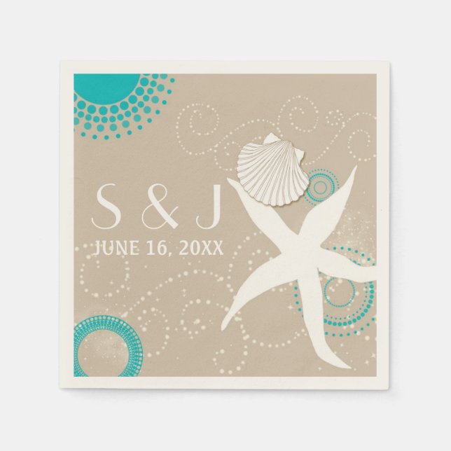 Serviette En Papier Aqua Tan White Beach Wedding (Devant)