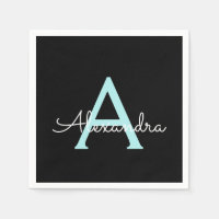 Aqua Teal Blue Script Girly Monogram