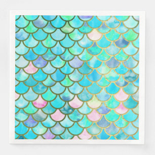 Serviette En Papier Aqua Turquoise bleu aquarelle Mermaid Scales Motif