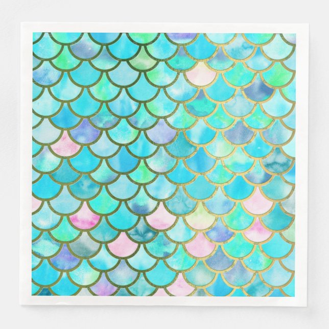 Serviette En Papier Aqua Turquoise bleu aquarelle Mermaid Scales Motif (Devant)