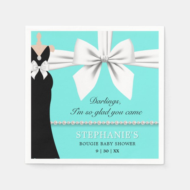 Serviette En Papier Aqua Turquoise Elegant Perles Tiffany Baby shower (Devant)