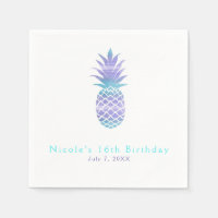 Aqua Turquoise & Purple Ananas Tropical Chic Party