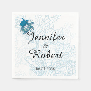 Serviette En Papier Aqua Turtle Love Mariage
