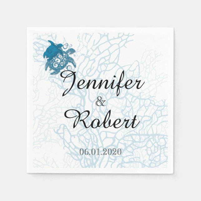 Serviette En Papier Aqua Turtle Love Mariage (Devant)