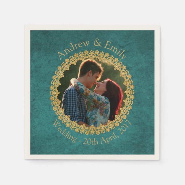 Serviette En Papier Aquamarine et or (Devant)