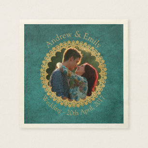 Serviette En Papier Aquamarine et or