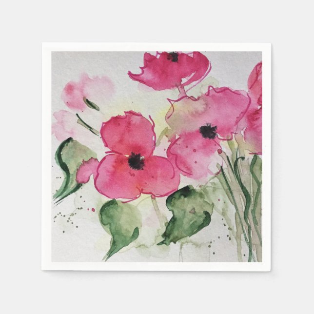 Serviette En Papier Aquarell rosa Blumen (Devant)