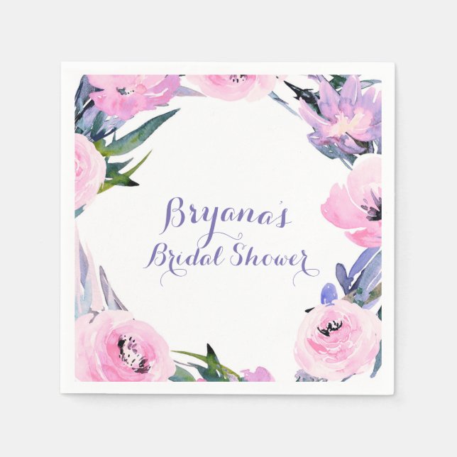 Serviette En Papier Aquarelle à couronne florale Fête des mariées élég (Devant)