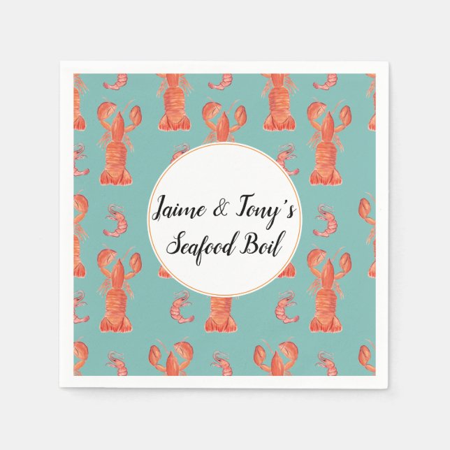 Serviette En Papier Aquarelle à la main Fruits de mer Bouillir Homard  (Devant)