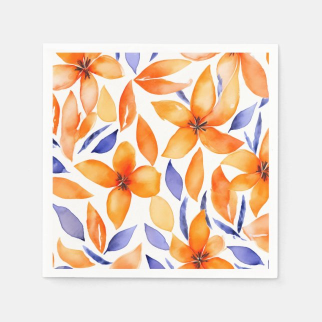 Serviette En Papier Aquarelle Abstraite orange floral moderne (Devant)
