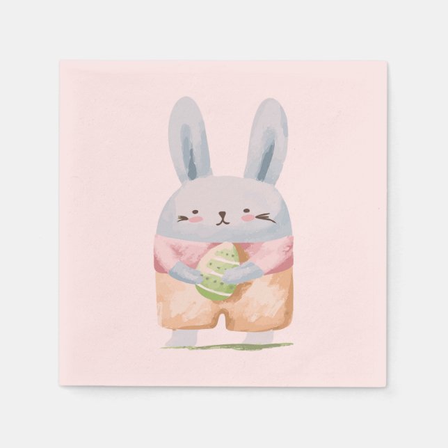 Serviette En Papier Aquarelle adorable Lapin de Pâques (Devant)