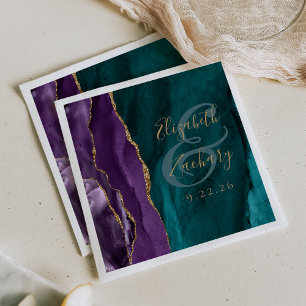 Serviette En Papier Aquarelle Agate Script Purple Gold Turquoise Maria