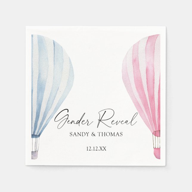 Serviette En Papier Aquarelle Air Balloons Révélation de genre (Devant)