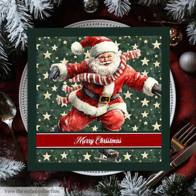 Serviette En Papier Aquarelle amusante Santa Claus Napkins de Noël (Funny Watercolor Santa Claus Christmas Napkins)