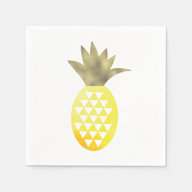 Serviette En Papier Aquarelle Ananas Feuille D'Or Tropical (Devant)