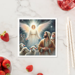 Serviette En Papier Aquarelle Angel & Bergers Nativité Découpage