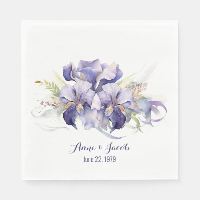 Serviette En Papier Aquarelle Anniversaire Purple Iris Bouquet (Devant)