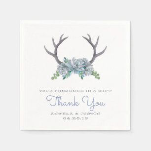 Serviette En Papier Aquarelle Antlers et Mariage campagnard Echeveria