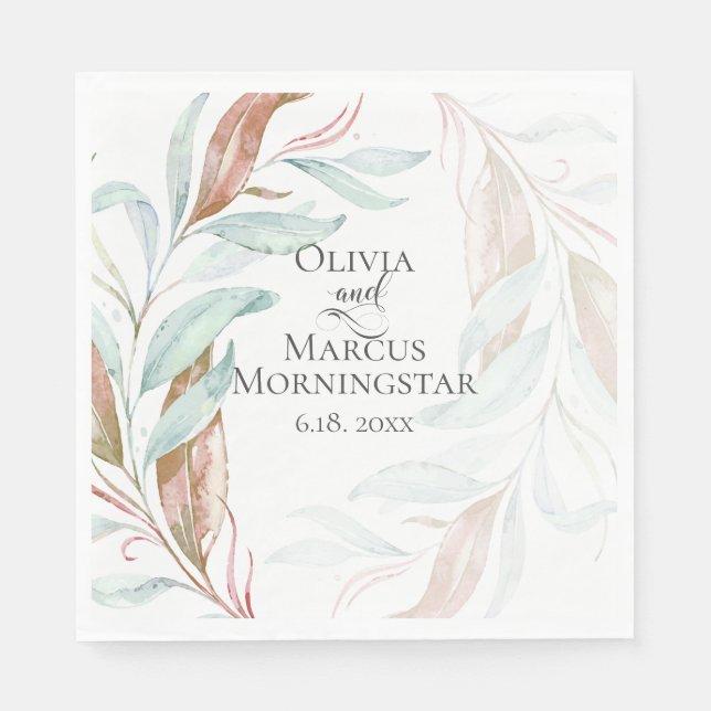 Serviette En Papier Aquarelle Aqua Coral Eucalyptus Feuilles (Devant)