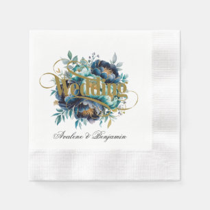Serviette En Papier Aquarelle Aqua Navy Blue Peony Floral Mariage