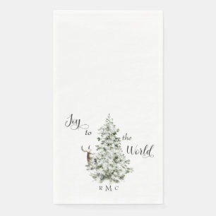 Serviette En Papier Aquarelle Arbre Cerfs Joie au Monogramme Mondial