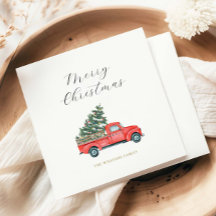 Aquarelle Arbre de Noël & Camion Rouge Merry X-mas