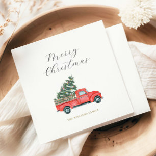Serviette En Papier Aquarelle Arbre de Noël & Camion Rouge Merry X-mas