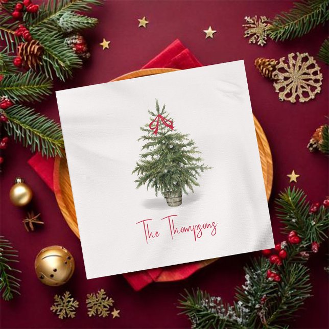 Serviette En Papier Aquarelle Arbre de Noël Personnalisé (Christmas tree watercolor personalized napkin,)