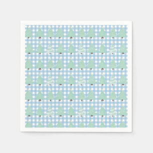 Serviette En Papier Aquarelle Arbres de Noël avec Plaid Bleu