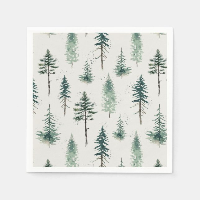 Serviette En Papier Aquarelle Arbres de Noël Motif de vacances (Devant)