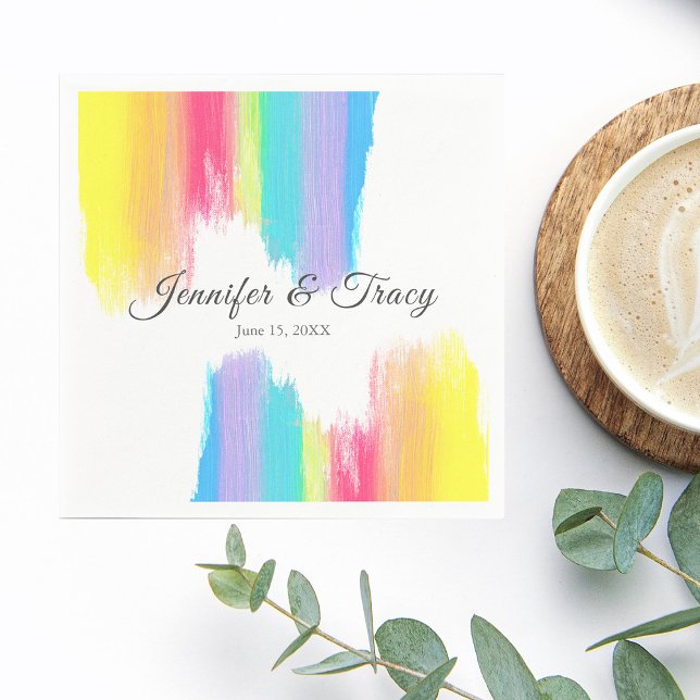 Serviette En Papier Aquarelle arc-en-ciel élégante Mariage LGBTQ (Créateur téléchargé)