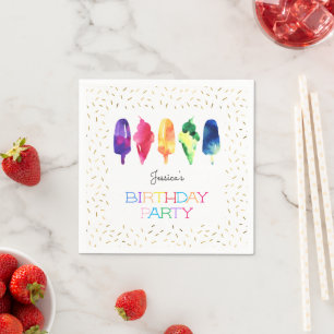 Serviette En Papier Aquarelle arc-en-ciel Ice Cream Ice Pops Or élégan
