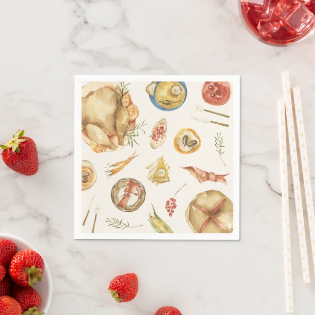 Serviette En Papier Aquarelle Automne Chute Turquie Thanksgiving Dîner (En situation)