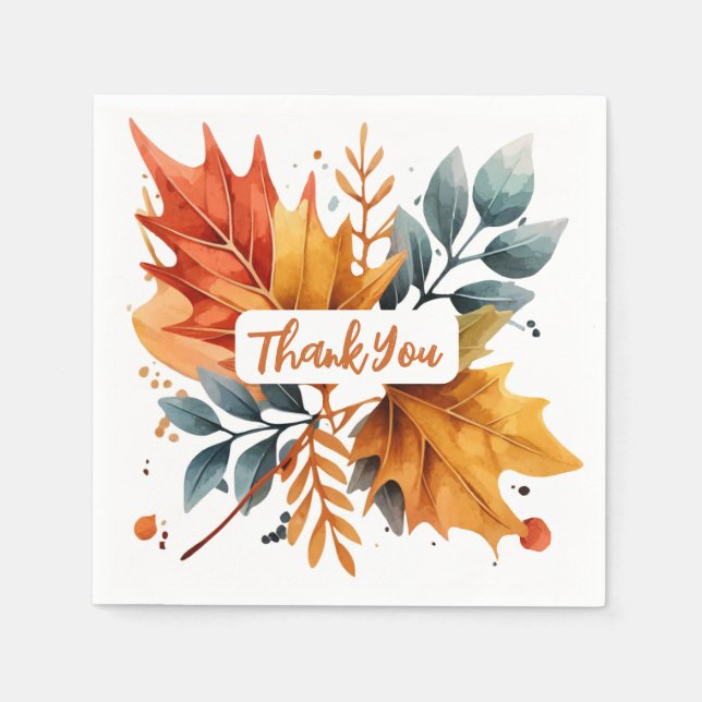 Serviette En Papier Aquarelle Automne Couleurs Feuilles (Devant)