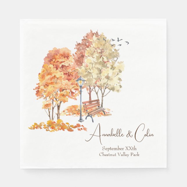 Serviette En Papier Aquarelle Automne dans le Mariage du parc (Devant)
