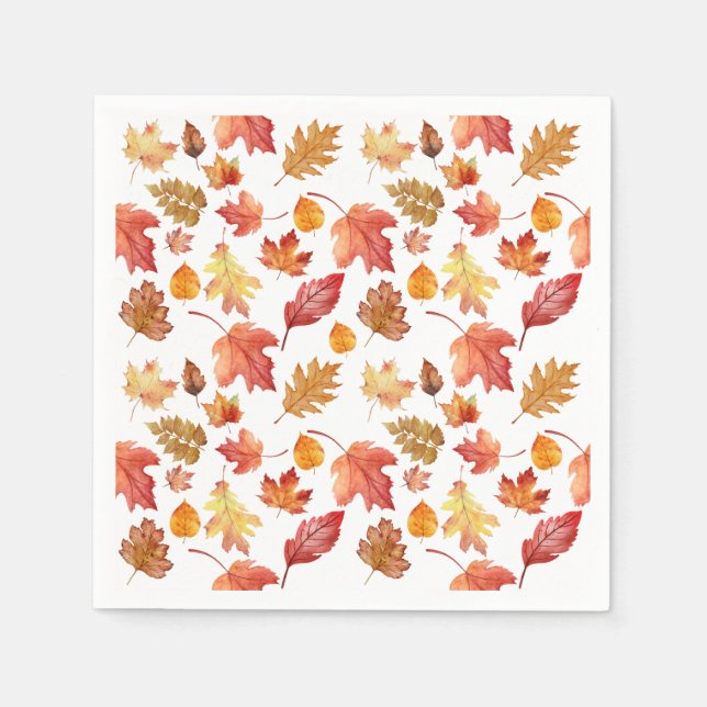 Serviette En Papier Aquarelle Automne Feuilles Automne Motif sans join (Devant)