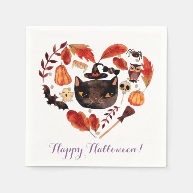 Serviette En Papier Aquarelle Automne Halloween fête mignonne Whimsica (Devant)