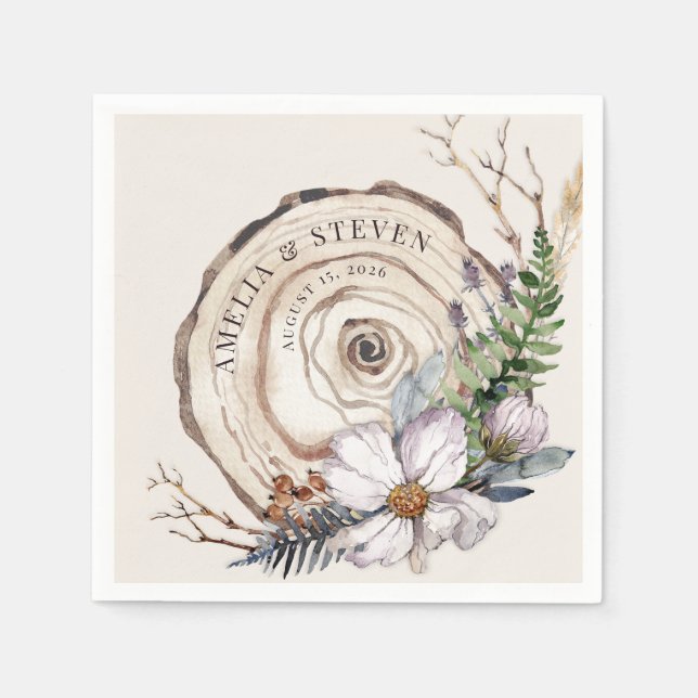 Serviette En Papier Aquarelle Automne | Mariage Woodland (Devant)