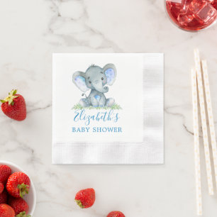 Serviette En Papier Aquarelle Baby Elephant Baby shower bleu