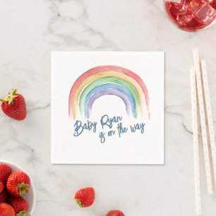 Serviette En Papier Aquarelle Baby shower arc-en-ciel