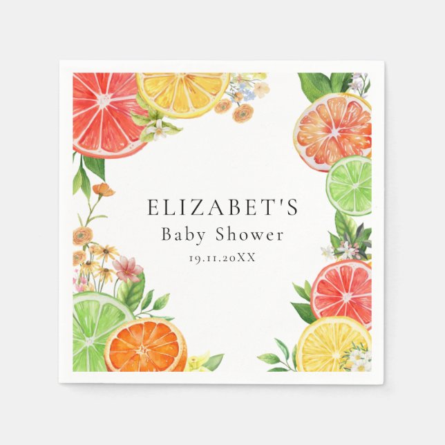 Serviette En Papier Aquarelle Baby shower Citrus Little Cutie (Devant)
